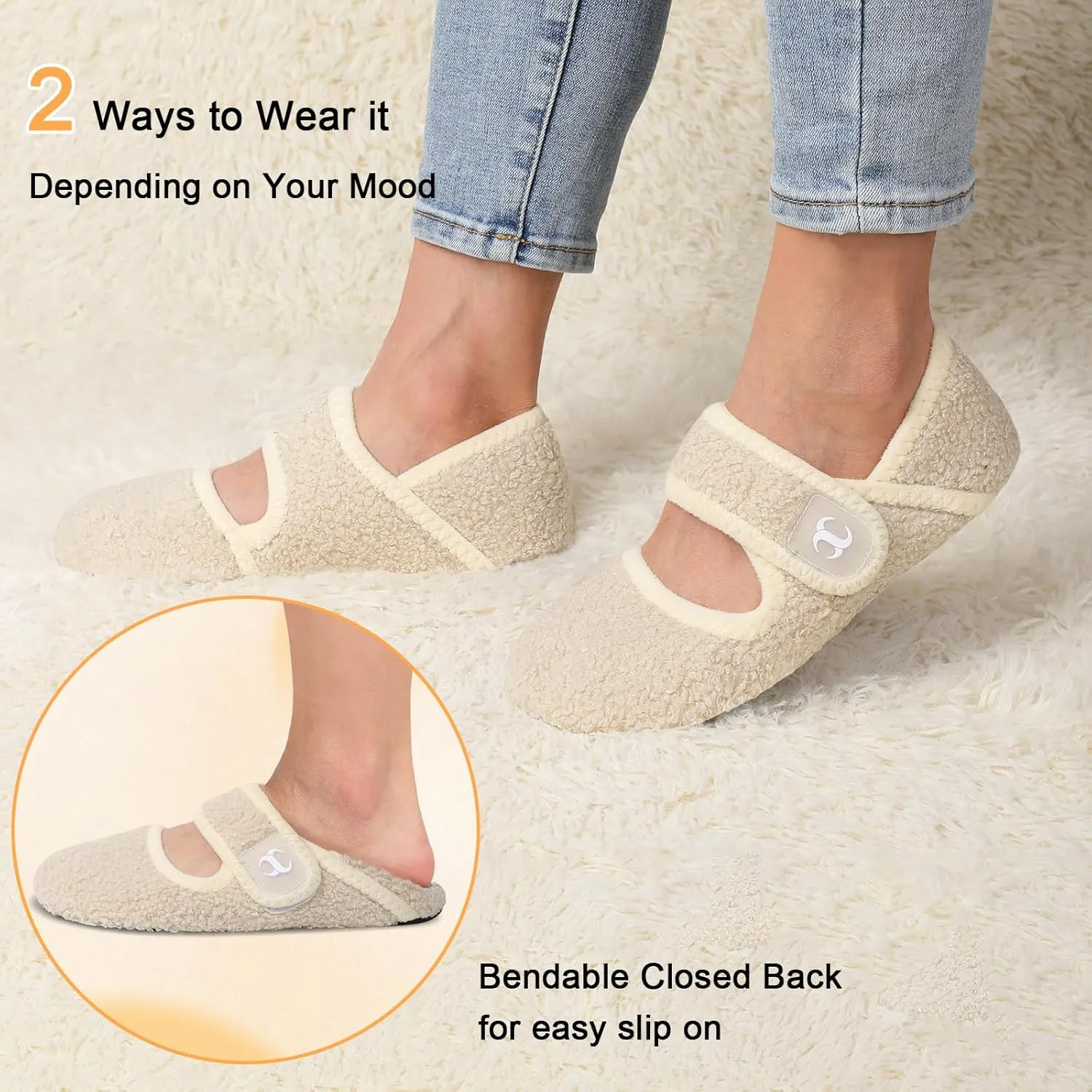 Scurtain Comfy House Slippers for Women Men Wide Diabetic Sock Slippers Soft Slip On Slippers Cozy Barefoot House Shoes
