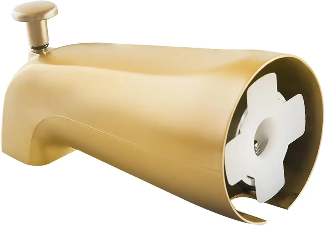 SENTO Slip On Gold Universal Bathroom Tub Spout with Diverter, Durable Heavy Duty Metal Bathtub Faucet with Shower Diverter - 4 Inches 1/2" Copper Pipe, Satin Bras