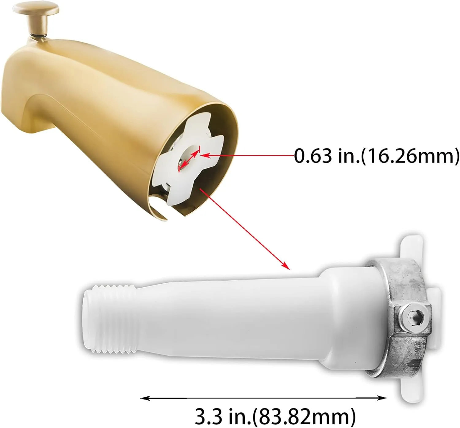SENTO Slip On Gold Universal Bathroom Tub Spout with Diverter, Durable Heavy Duty Metal Bathtub Faucet with Shower Diverter - 4 Inches 1/2" Copper Pipe, Satin Bras