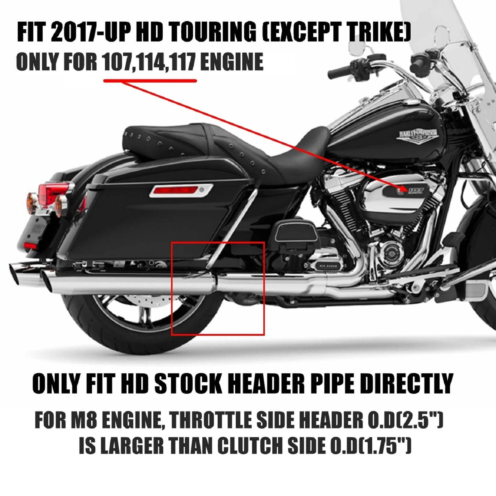 Sharkroad Harley Touring 2017-2024 4.0” Black Slip On Muffler