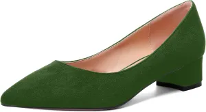 SHOWFOREST Womens Business Slip On Formal Suede Pointed Toe Solid Thick Chunky Low Heel Pumps Shoes 1.5 Inch