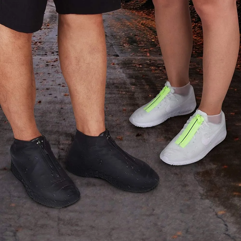 Silicone Waterproof Shoe Covers, Upgrade Reusable Overshoes with Zipper, Resistant Rain Boots Non-Slip Washable Protection for Women, Men (M (Women 5-7, Men 5-6), White)