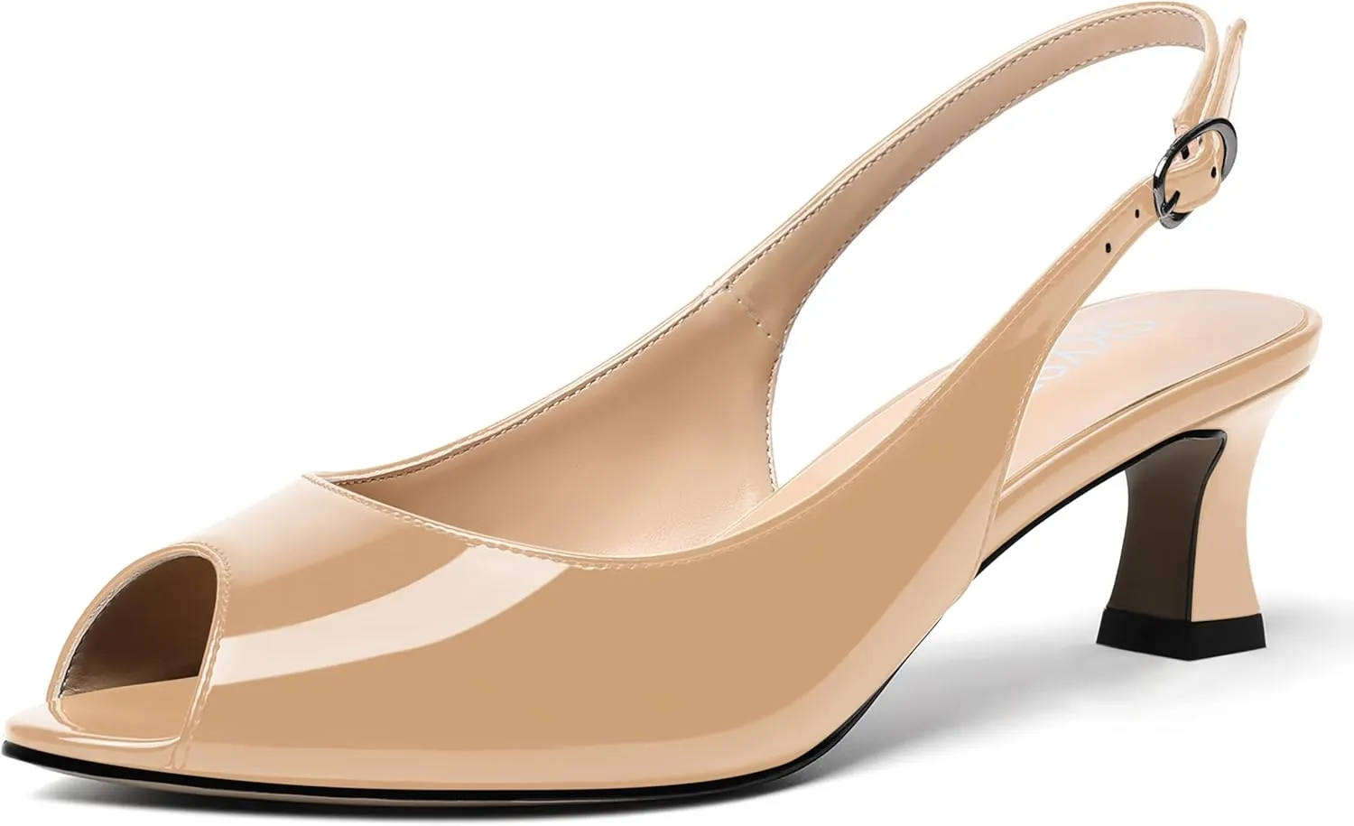 SKYSTERRY Women's Patent Dress Slip On Wedding Slingback Peep Toe Spool Low Heel Pumps Shoes 2 Inch
