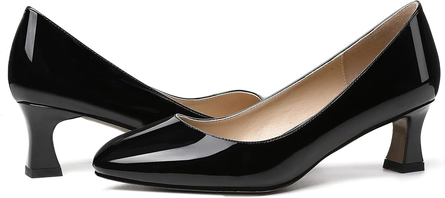 SKYSTERRY Women's Patent Kitten Round Toe Slip On Office Spool Low Heel Pumps Office Work Dress Shoes 2 Inch