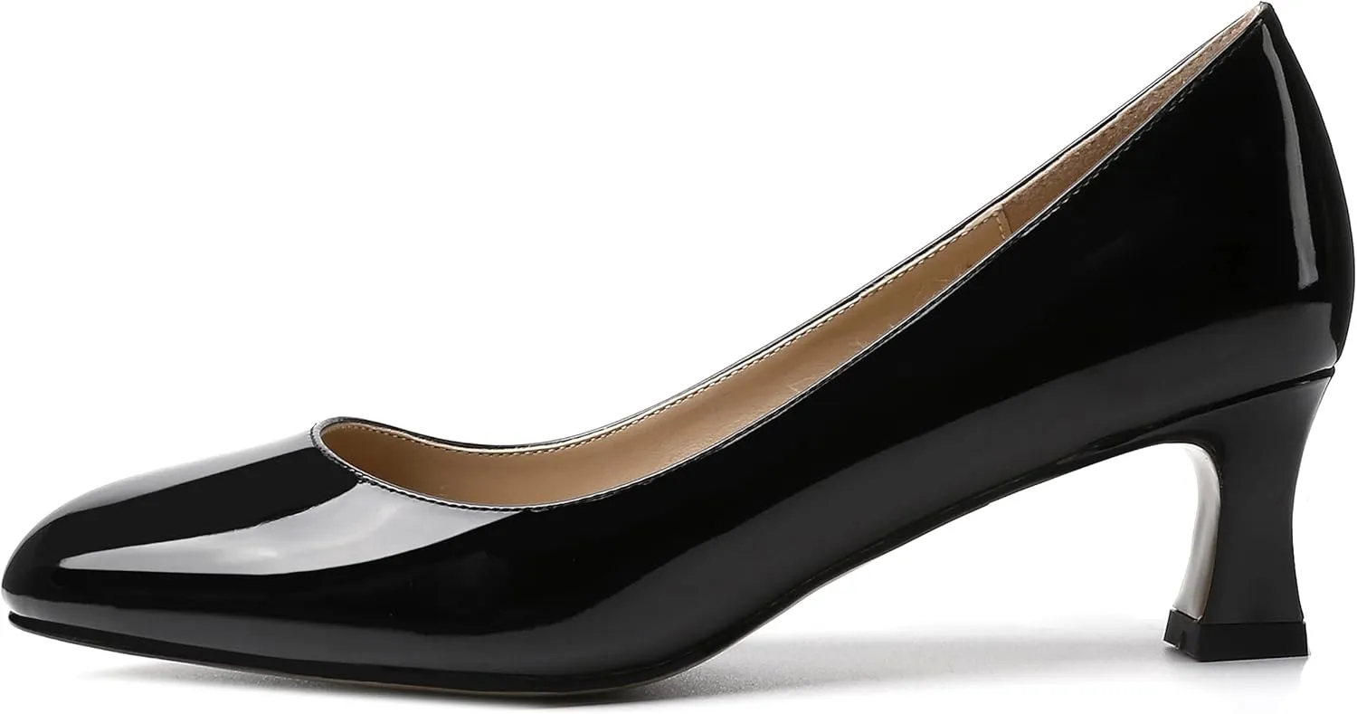 SKYSTERRY Women's Patent Kitten Round Toe Slip On Office Spool Low Heel Pumps Office Work Dress Shoes 2 Inch