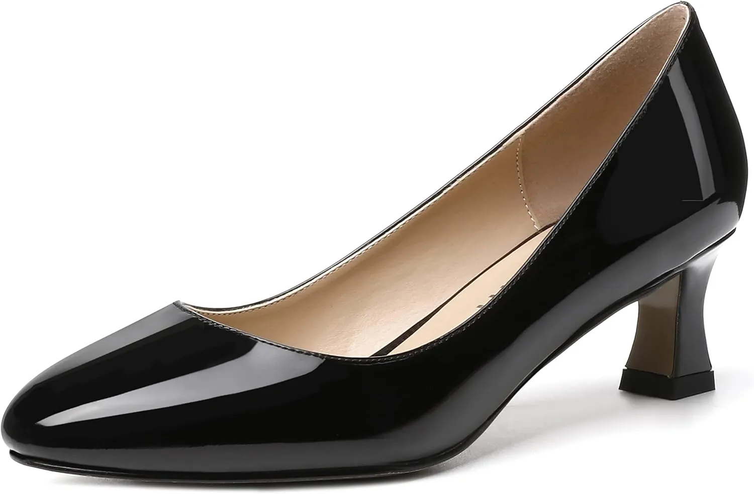 SKYSTERRY Women's Patent Kitten Round Toe Slip On Office Spool Low Heel Pumps Office Work Dress Shoes 2 Inch