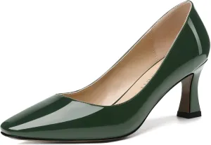 SKYSTERRY Women's Patent Office Solid Dress Slip On Square Toe Spool Mid Heel Pumps Shoes 2.5 Inch