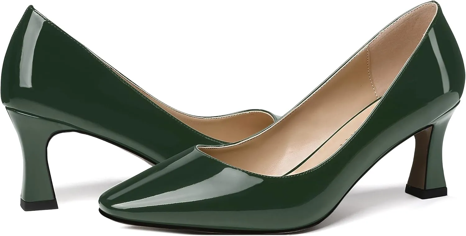 SKYSTERRY Women's Patent Office Solid Dress Slip On Square Toe Spool Mid Heel Pumps Shoes 2.5 Inch