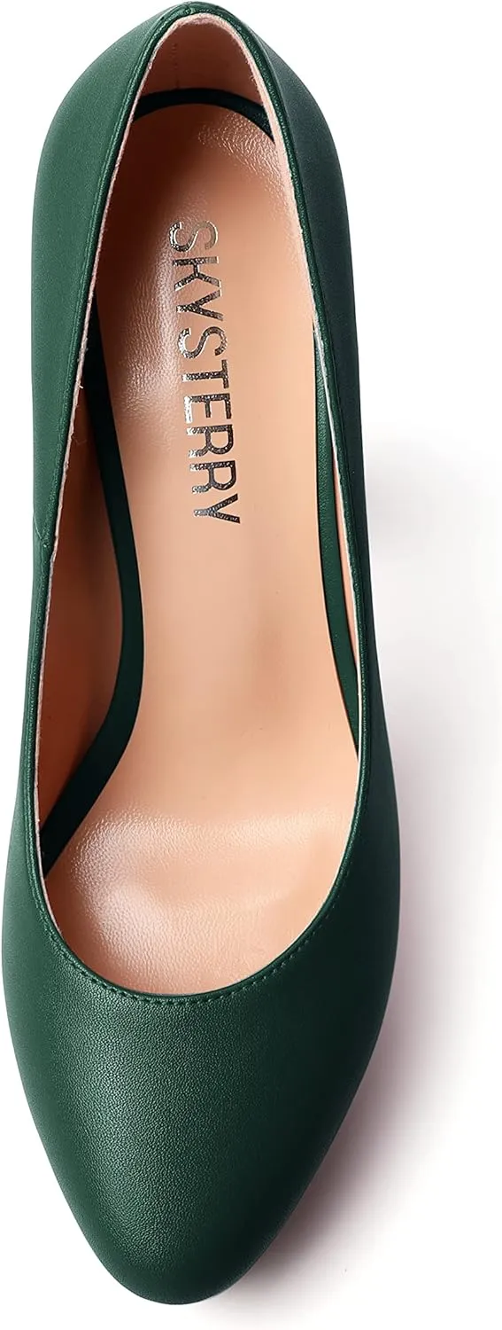 SKYSTERRY Womens Platform Dress Wedding Slip On Matte Round Toe Block High Heel Pumps Shoes 5 Inch