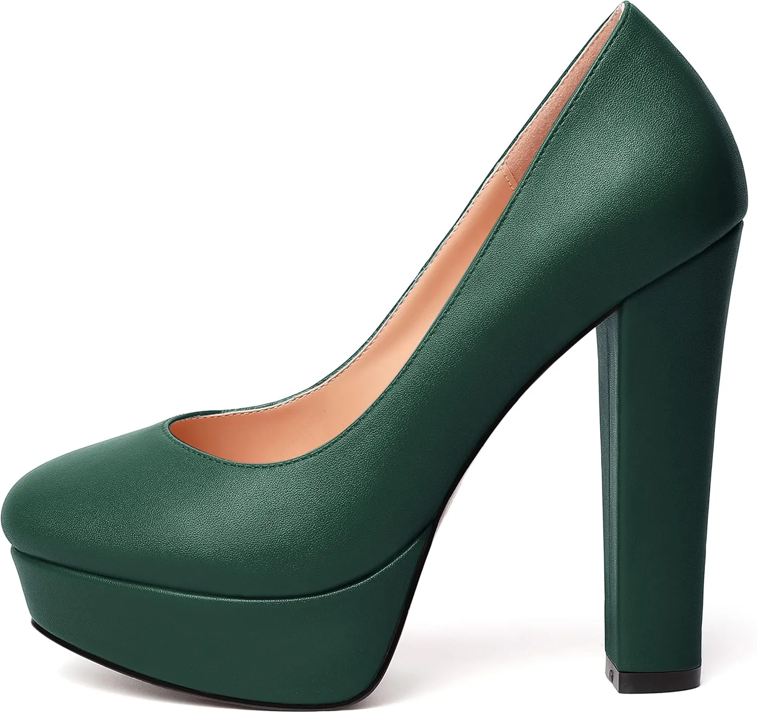 SKYSTERRY Womens Platform Dress Wedding Slip On Matte Round Toe Block High Heel Pumps Shoes 5 Inch