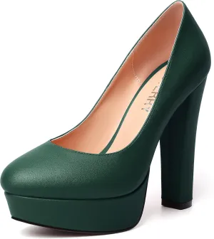 SKYSTERRY Womens Platform Dress Wedding Slip On Matte Round Toe Block High Heel Pumps Shoes 5 Inch