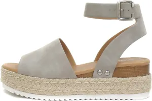 Sleek Wedge Ankle Strap Toe Sandals Espadrilles Dv-Grey Creative Studded Heeled Open Soda Topic