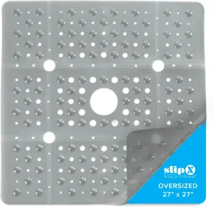 SlipX Solutions 27" Oversize Square Shower Mat, Non-Slip Mat for Elderly & Kids, 100  Power Grip Suction Cups for Smooth Surfaces, Machine Washable, Translucent Gray