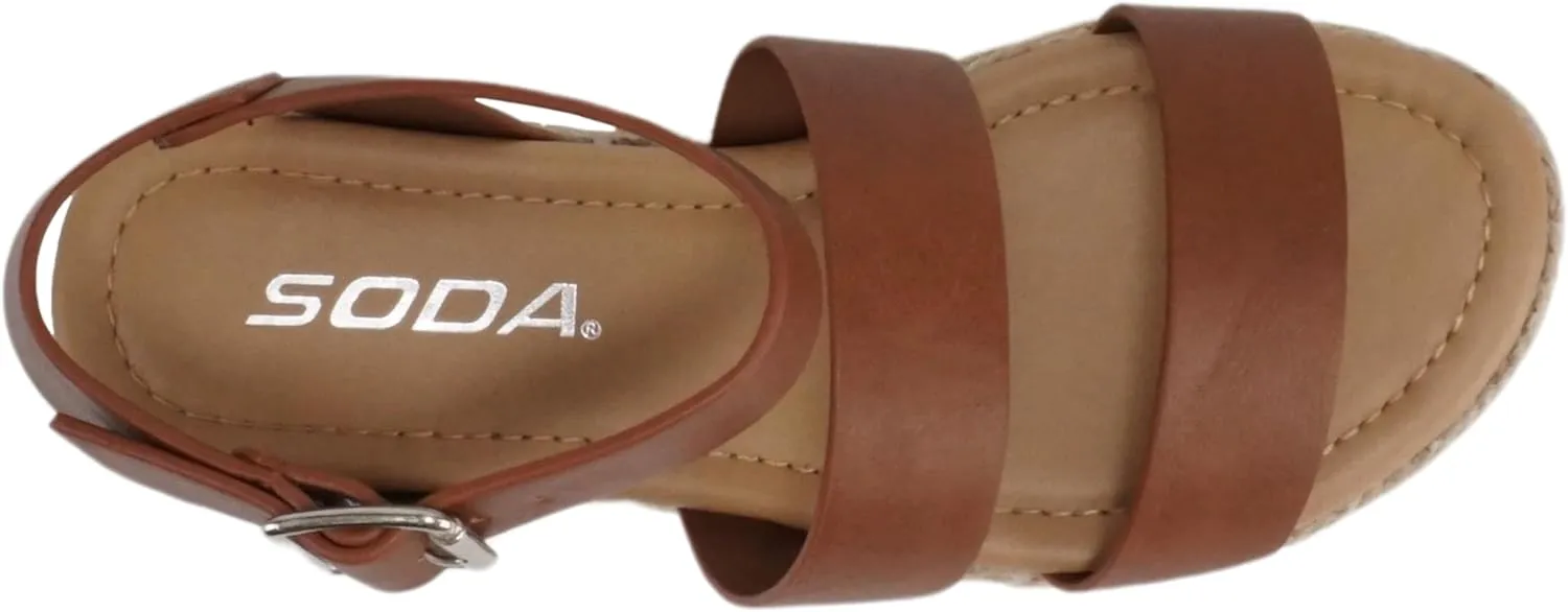 Soda BRYCE-2 Kids/Children/Girls Open Toe Two Bands Espadrille Jute Platform Wedge Casual Fashion Flatform Sandals with Buckle Ankle Strap