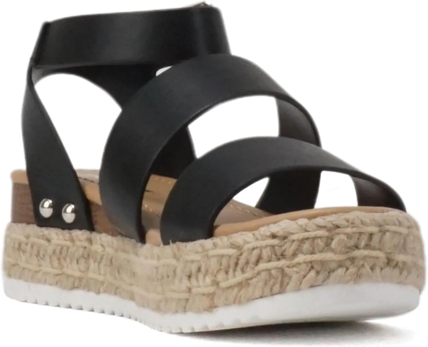 Soda BRYCE-2 Kids/Children/Girls Open Toe Two Bands Espadrille Jute Platform Wedge Casual Fashion Flatform Sandals with Buckle Ankle Strap