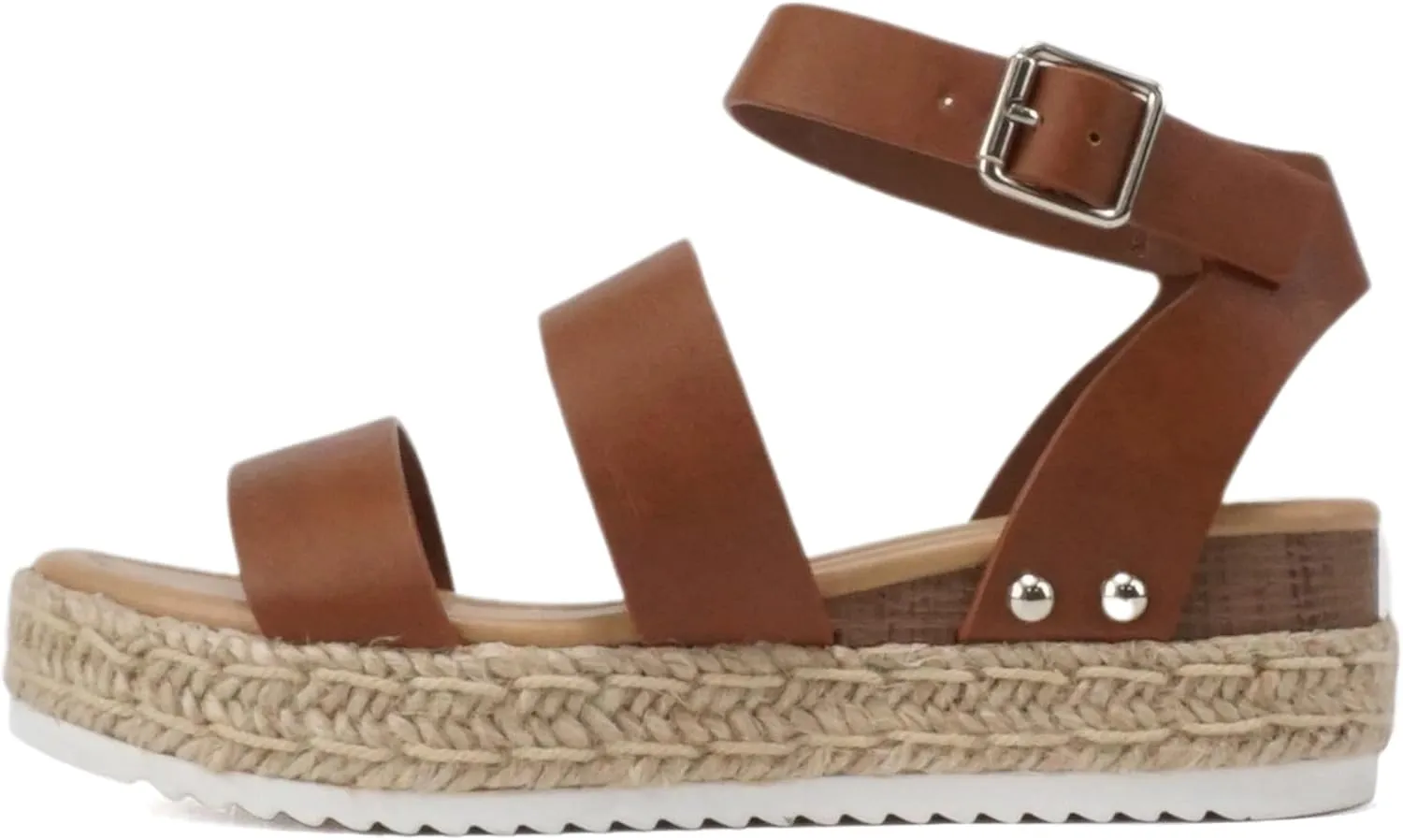 Soda BRYCE-2 Kids/Children/Girls Open Toe Two Bands Espadrille Jute Platform Wedge Casual Fashion Flatform Sandals with Buckle Ankle Strap