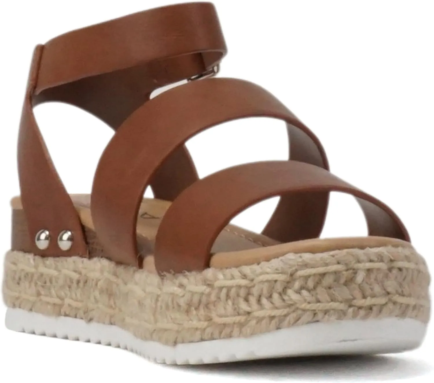 Soda BRYCE-2 Kids/Children/Girls Open Toe Two Bands Espadrille Jute Platform Wedge Casual Fashion Flatform Sandals with Buckle Ankle Strap