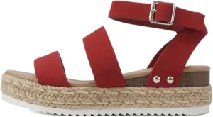 Soda BRYCE-2 Kids/Children/Girls Open Toe Two Bands Espadrille Jute Platform Wedge Casual Fashion Flatform Sandals with Buckle Ankle Strap