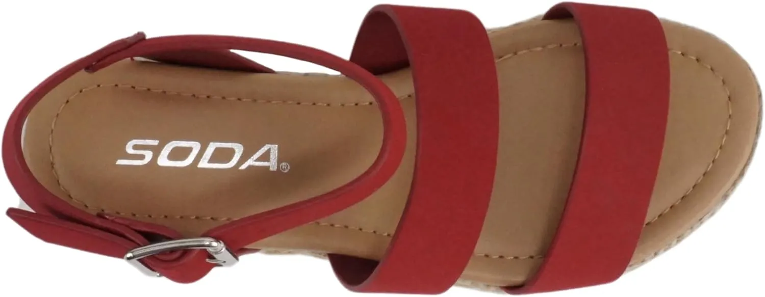 Soda BRYCE-2 Kids/Children/Girls Open Toe Two Bands Espadrille Jute Platform Wedge Casual Fashion Flatform Sandals with Buckle Ankle Strap
