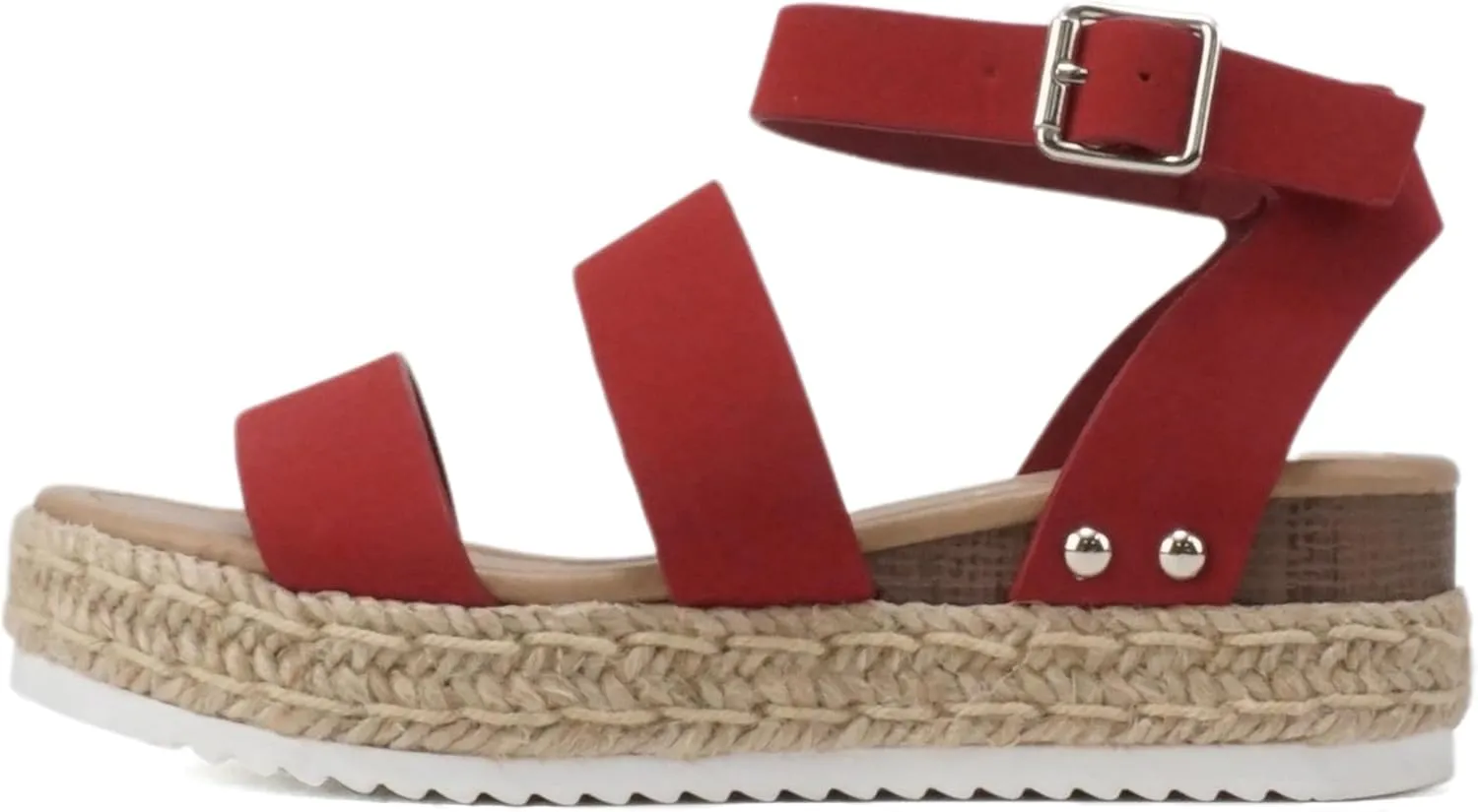 Soda BRYCE-2 Kids/Children/Girls Open Toe Two Bands Espadrille Jute Platform Wedge Casual Fashion Flatform Sandals with Buckle Ankle Strap