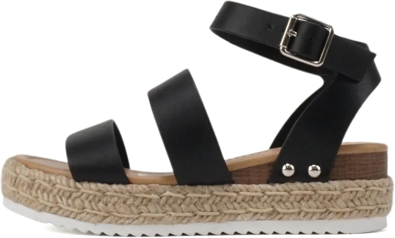 Soda BRYCE-2 Kids/Children/Girls Open Toe Two Bands Espadrille Jute Platform Wedge Casual Fashion Flatform Sandals with Buckle Ankle Strap