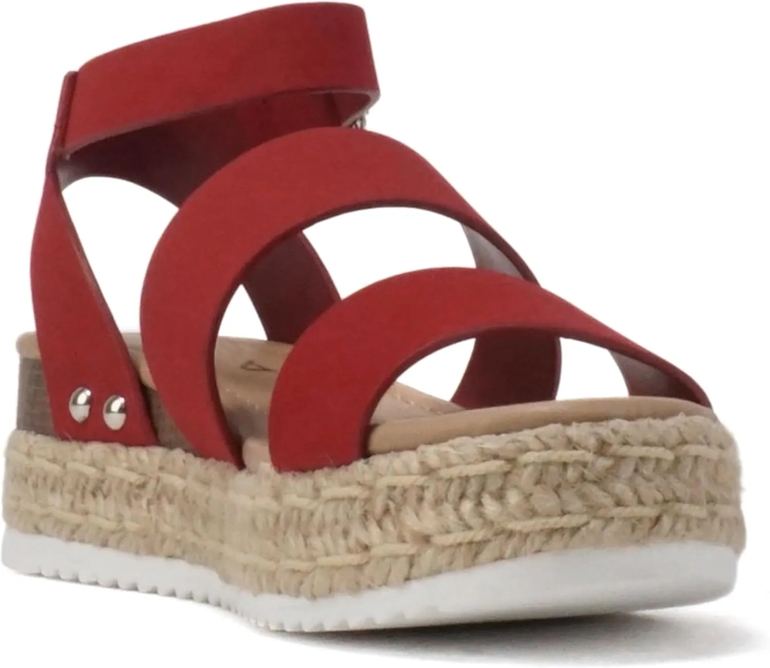 Soda BRYCE-2 Kids/Children/Girls Open Toe Two Bands Espadrille Jute Platform Wedge Casual Fashion Flatform Sandals with Buckle Ankle Strap