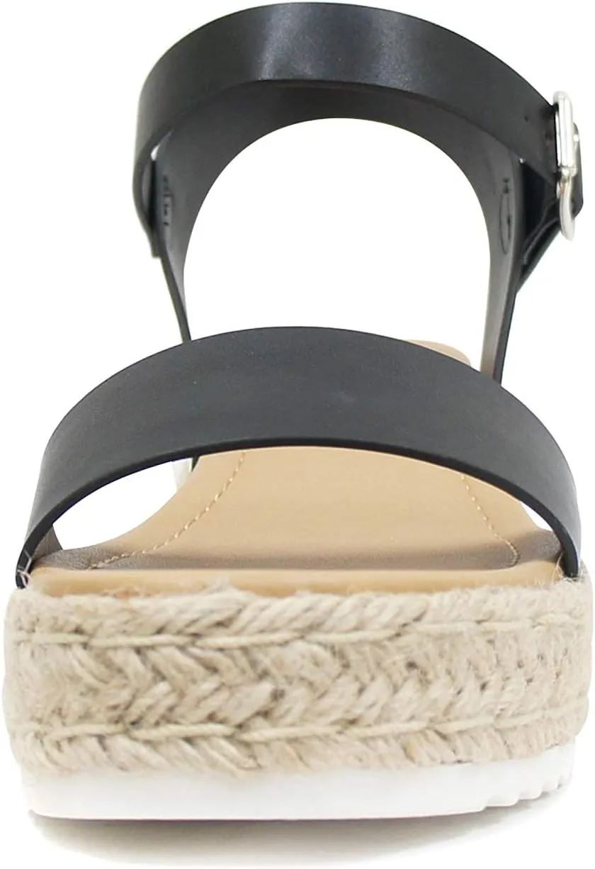 Soda CLIP ~ Women Open Toe Ankle Strap Platform Espadrille Sandal