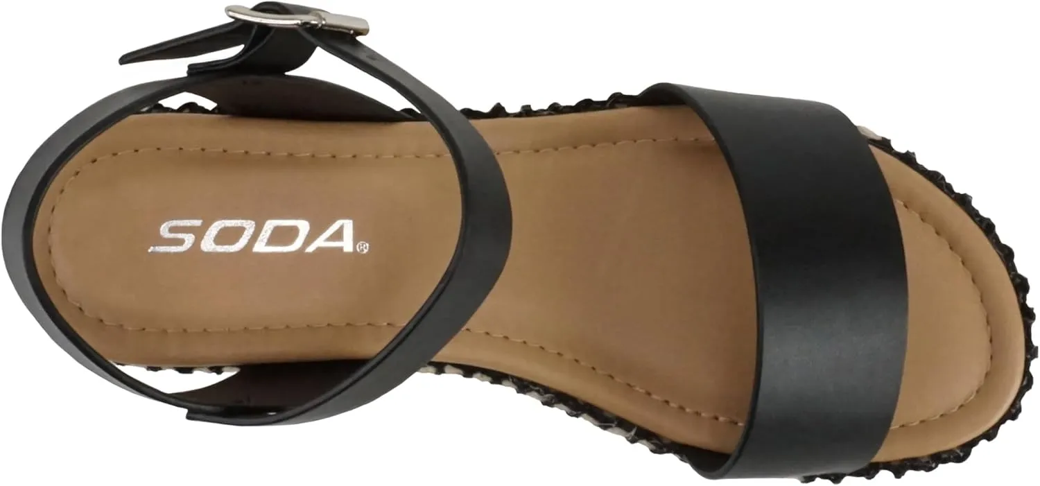Soda CLIP ~ Women Open Toe Ankle Strap Platform Espadrille Sandal