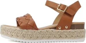 Soda CLIP ~ Women Open Toe Ankle Strap Platform Espadrille Sandal