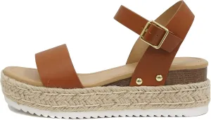 Soda CLIP ~ Women Open Toe Ankle Strap Platform Espadrille Sandal