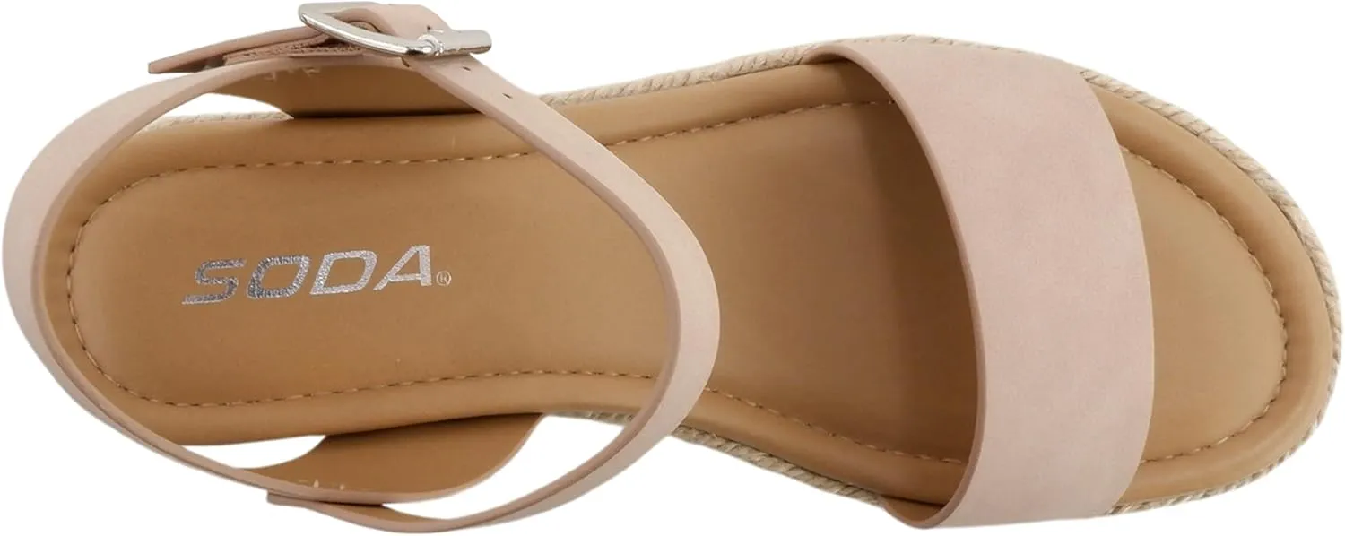 Soda CLIP ~ Women Open Toe Ankle Strap Platform Espadrille Sandal