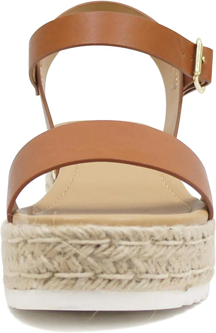 Soda CLIP ~ Women Open Toe Ankle Strap Platform Espadrille Sandal
