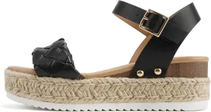 Soda CLIP ~ Women Open Toe Ankle Strap Platform Espadrille Sandal