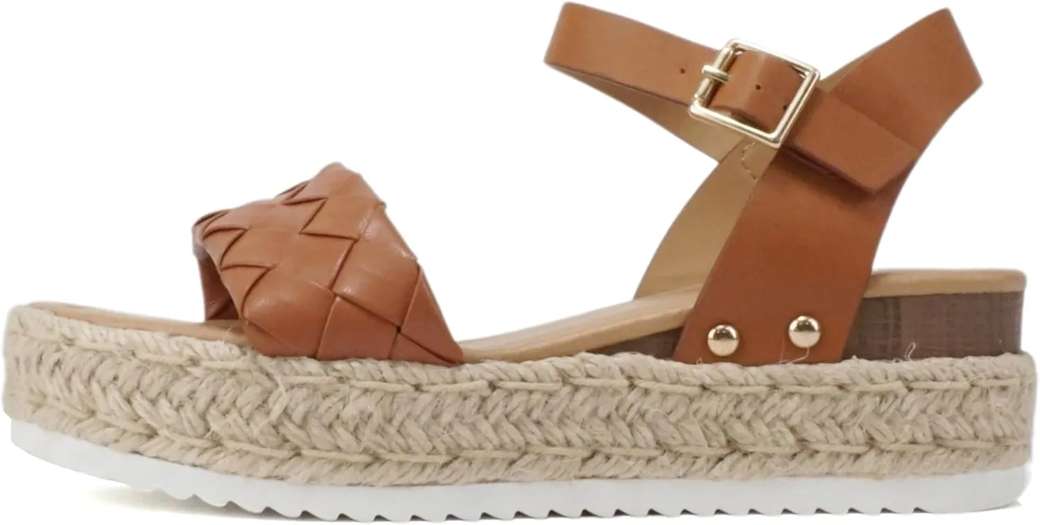 Soda CLIP ~ Women Open Toe Ankle Strap Platform Espadrille Sandal