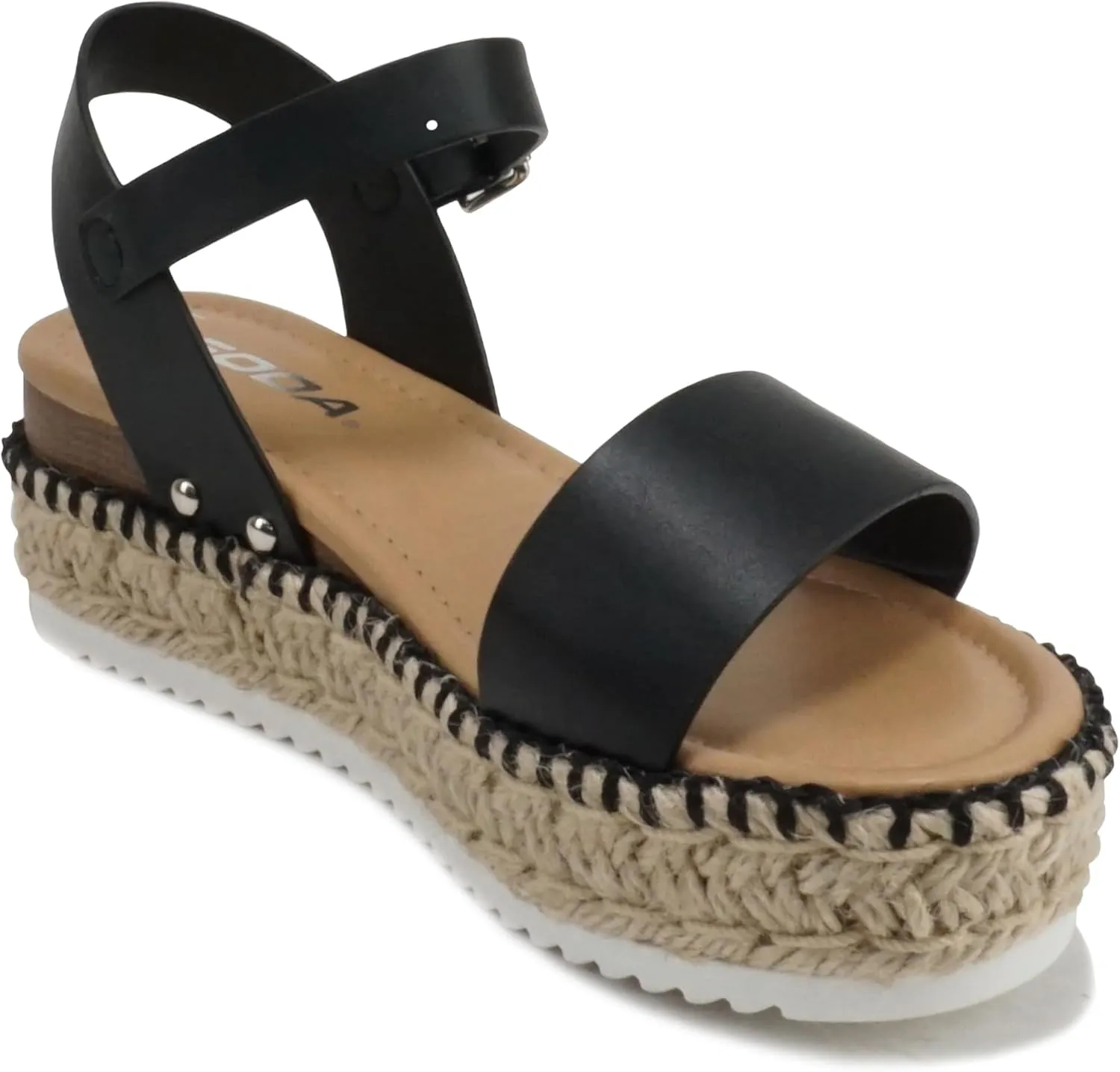 Soda CLIP ~ Women Open Toe Ankle Strap Platform Espadrille Sandal
