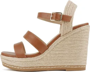 Soda “Lavina” ~ Women Open Square Toe Multi Band High Heel Espadrille Wedge Sandal with Adjustable Ankle Strap