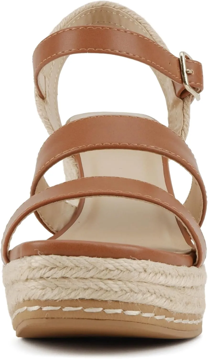 Soda “Lavina” ~ Women Open Square Toe Multi Band High Heel Espadrille Wedge Sandal with Adjustable Ankle Strap