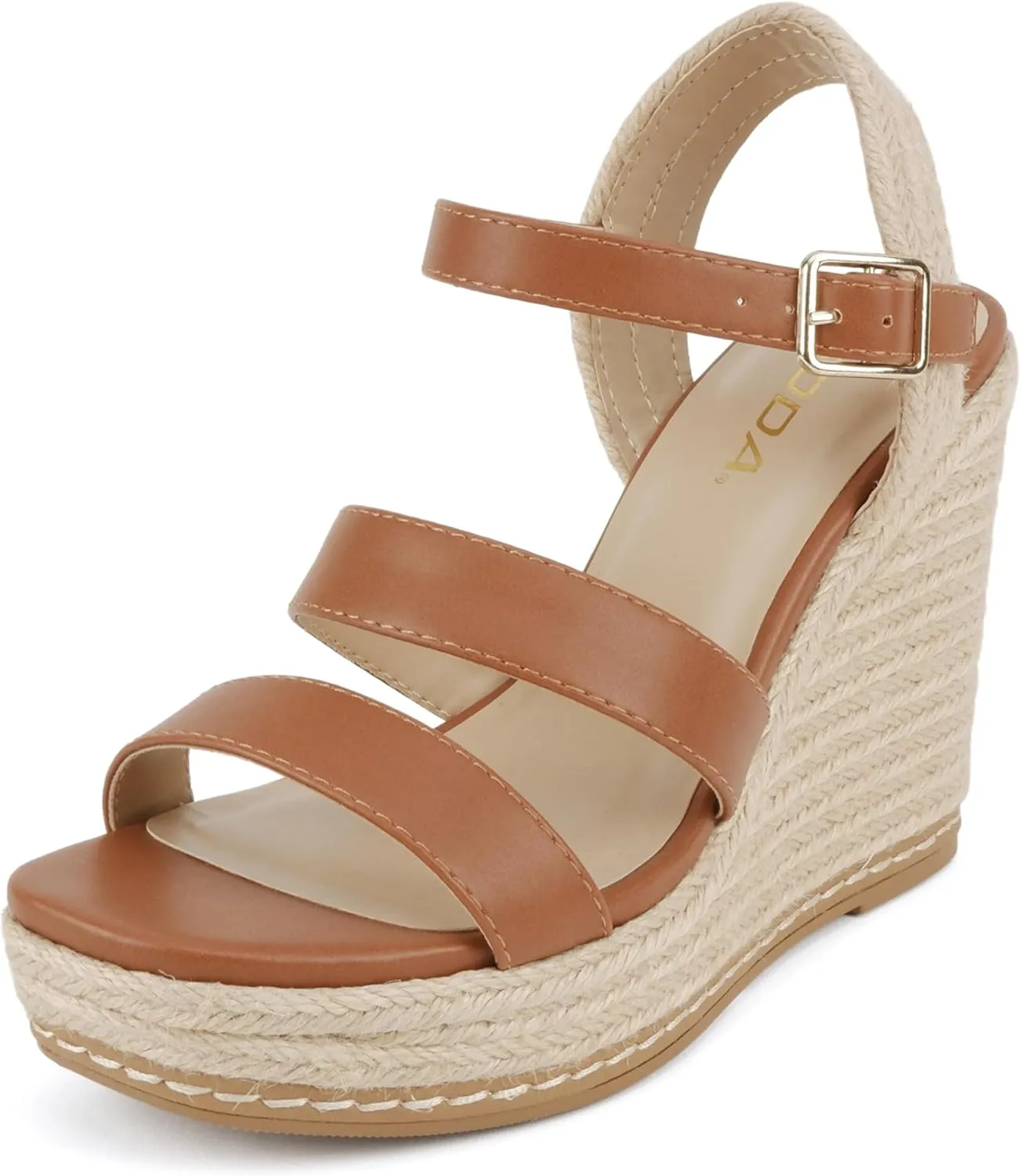 Soda “Lavina” ~ Women Open Square Toe Multi Band High Heel Espadrille Wedge Sandal with Adjustable Ankle Strap