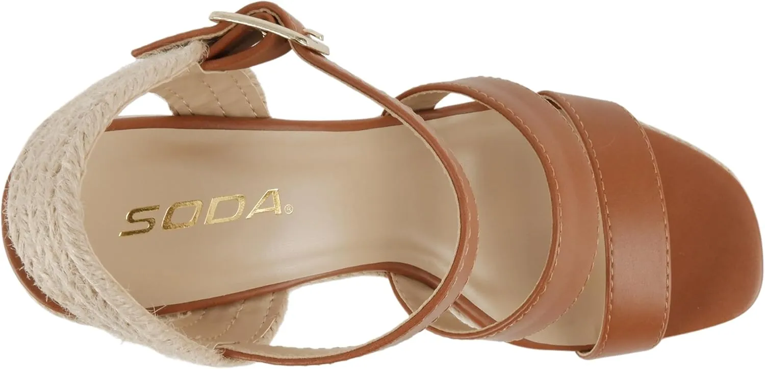Soda “Lavina” ~ Women Open Square Toe Multi Band High Heel Espadrille Wedge Sandal with Adjustable Ankle Strap