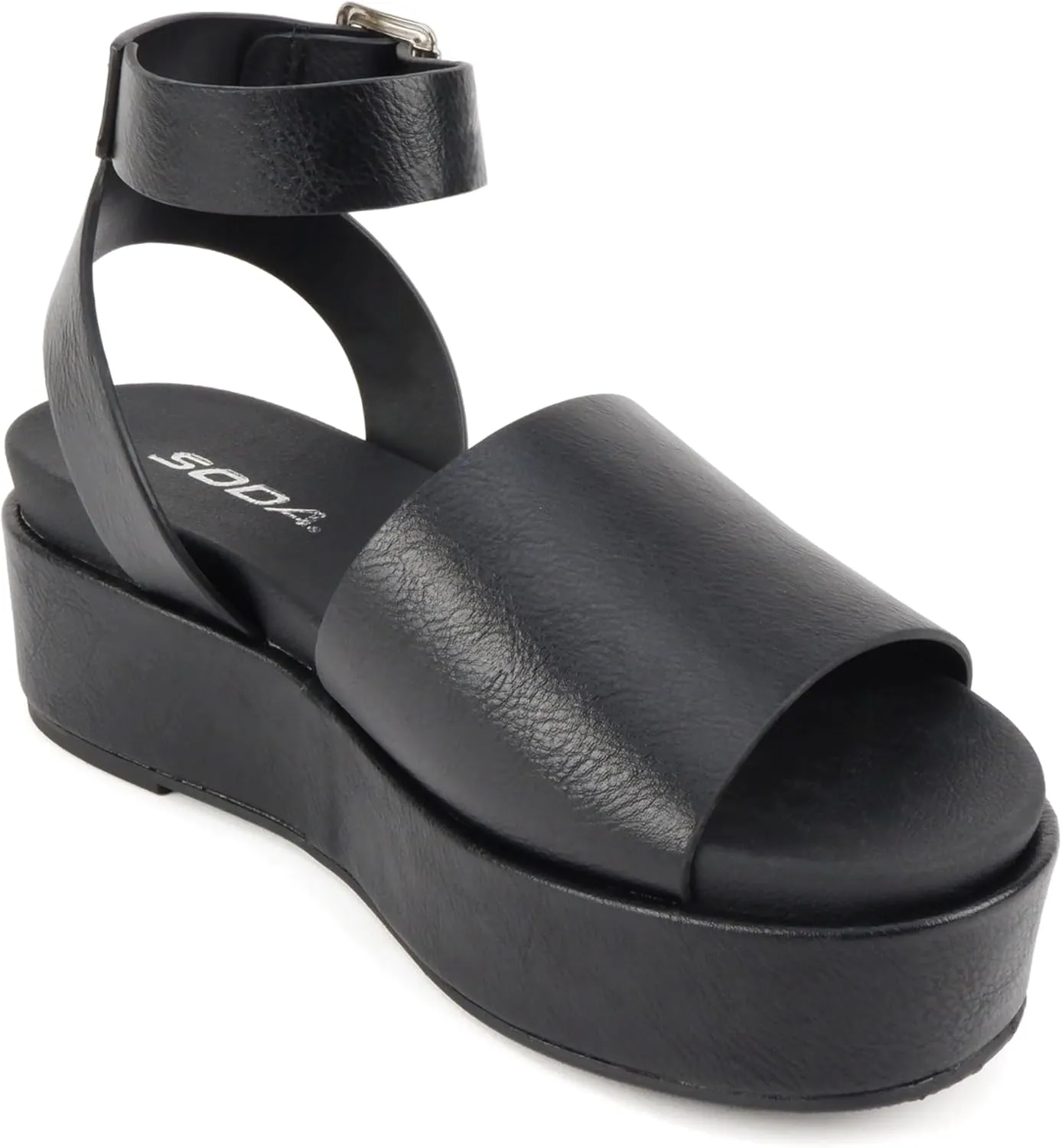 Soda “Magic” ~ Women Round Toe Single Band Platform Sandal with Adjustable Ankle Strap