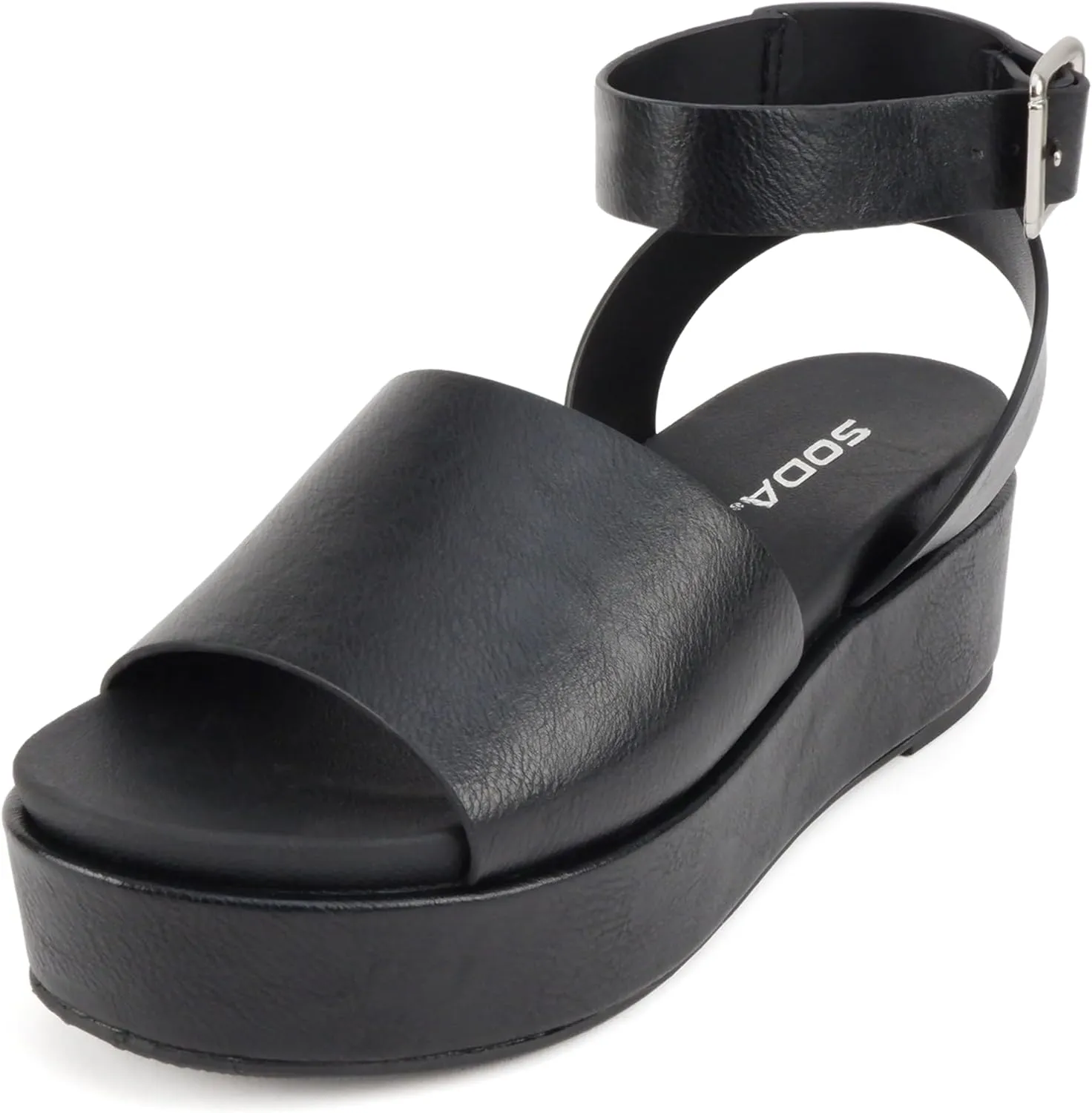 Soda “Magic” ~ Women Round Toe Single Band Platform Sandal with Adjustable Ankle Strap