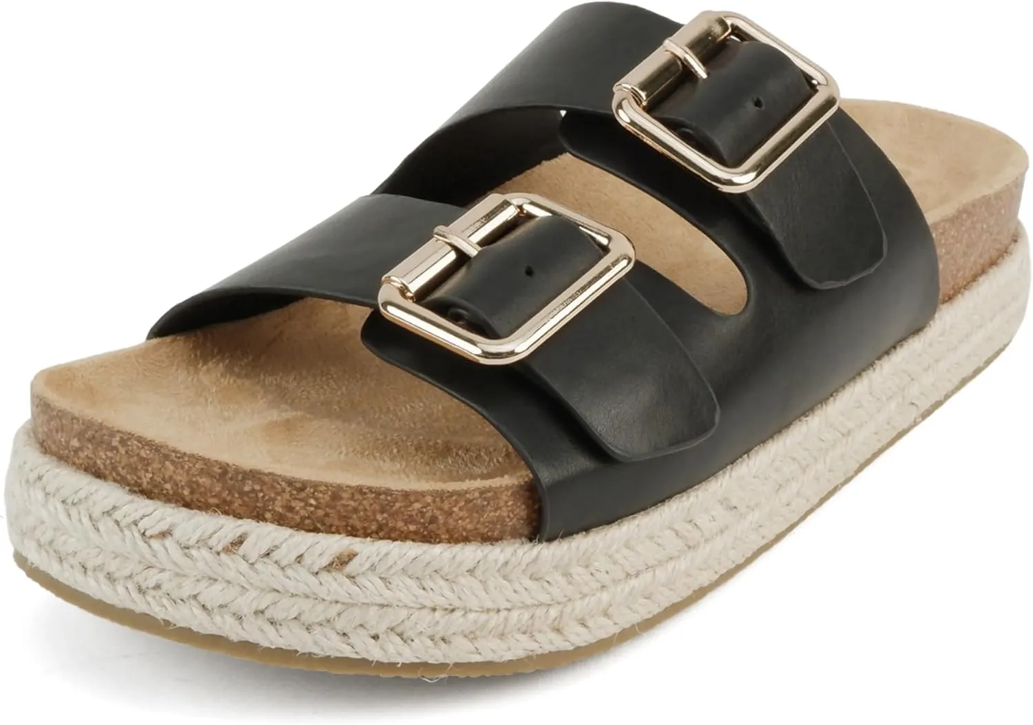 Soda “Marfa” ~ Women Open Toe Espadrille Flatform Sandals with Double Buckle Strap