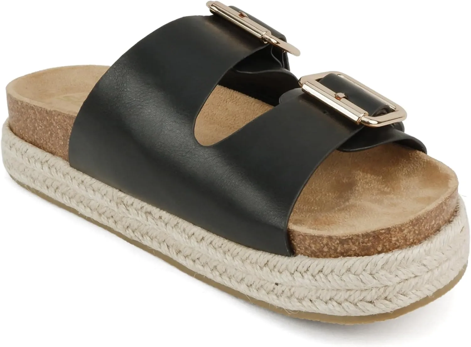 Soda “Marfa” ~ Women Open Toe Espadrille Flatform Sandals with Double Buckle Strap