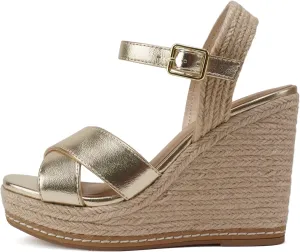 Soda MELANY ~ Women Open Toe Crisscross Two Bands Upper Ankle Strap High Heel Espadrille Wedge Sandal