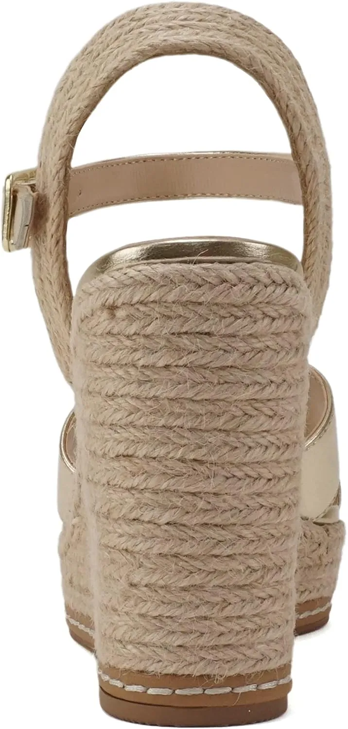 Soda MELANY ~ Women Open Toe Crisscross Two Bands Upper Ankle Strap High Heel Espadrille Wedge Sandal