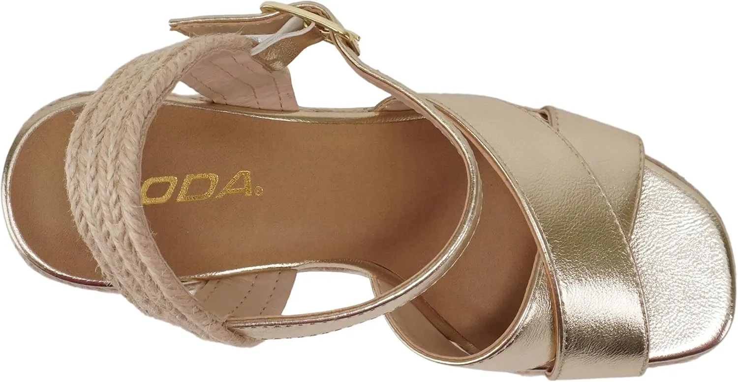 Soda MELANY ~ Women Open Toe Crisscross Two Bands Upper Ankle Strap High Heel Espadrille Wedge Sandal