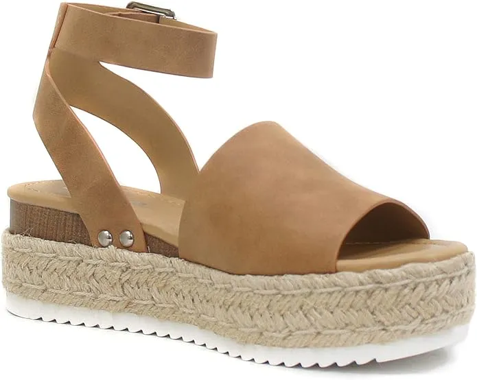 Soda Sandal Wedge Strap Exclusive options Heel Toe Nubuck Topic Ankle Espadrilles Studded Tan Open Flash pricing