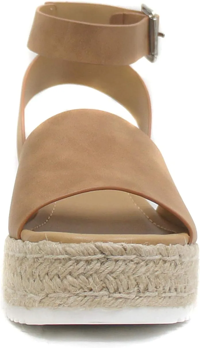 Soda Sandal Wedge Strap Exclusive options Heel Toe Nubuck Topic Ankle Espadrilles Studded Tan Open Flash pricing