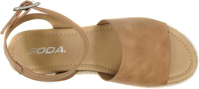 Soda Sandal Wedge Strap Exclusive options Heel Toe Nubuck Topic Ankle Espadrilles Studded Tan Open Flash pricing