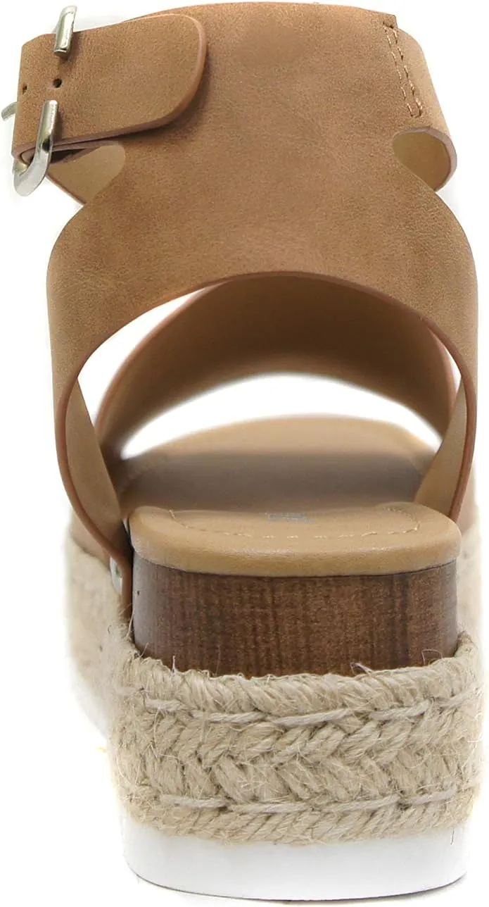 Soda Sandal Wedge Strap Exclusive options Heel Toe Nubuck Topic Ankle Espadrilles Studded Tan Open Flash pricing
